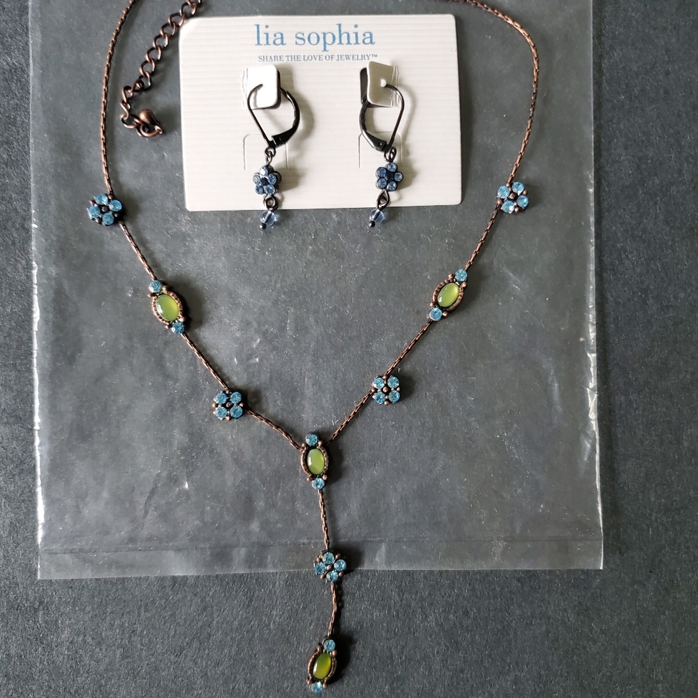 Lia Sophia Blue and Green Floral Jewelry Set